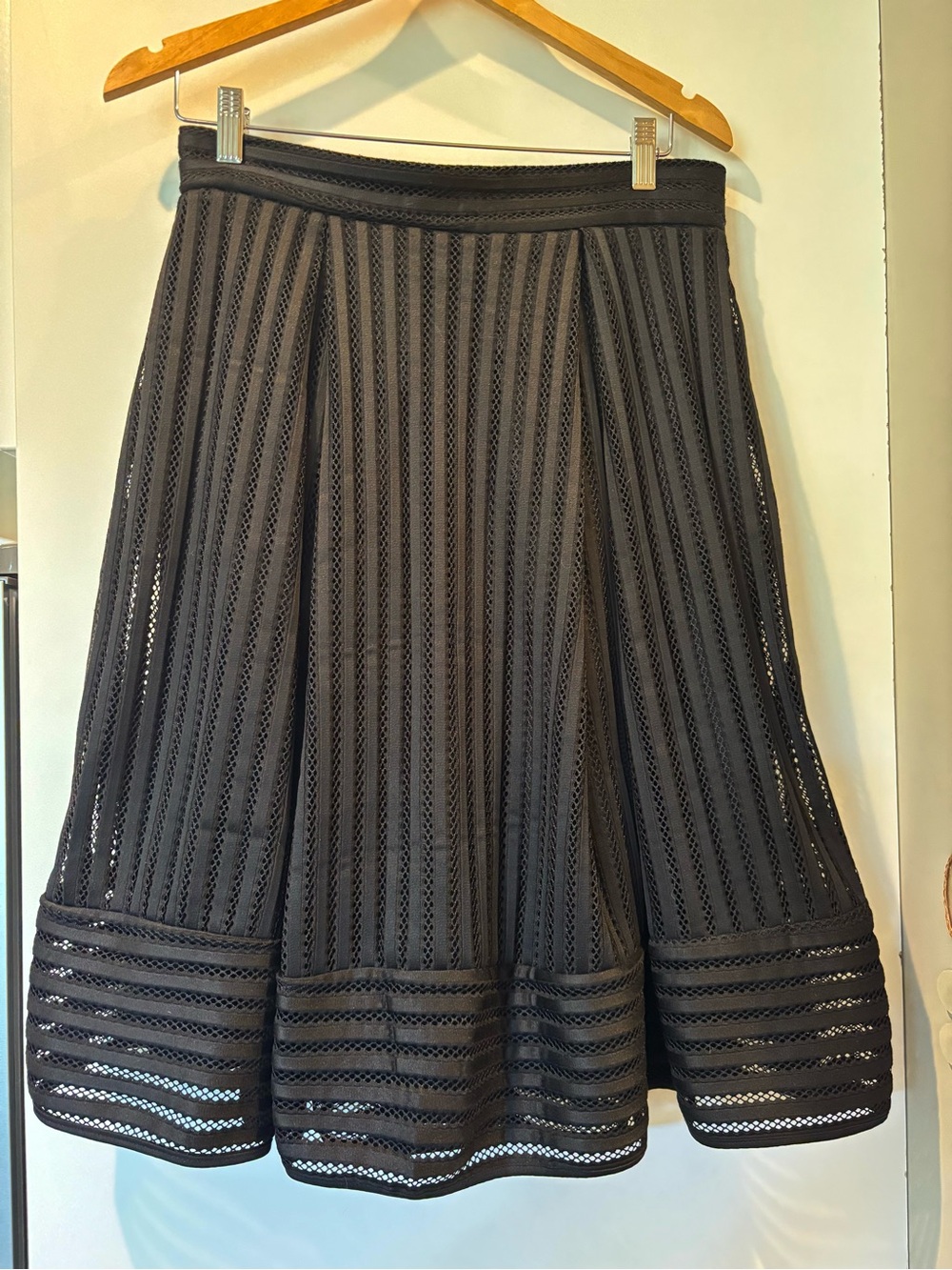 Faith and Joy black a line skirt with mesh stripes and solid lining size L NWT!